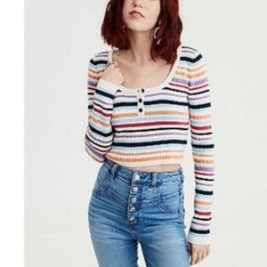 AMERICAN EAGLE CROPPED STRIPED SWEATER